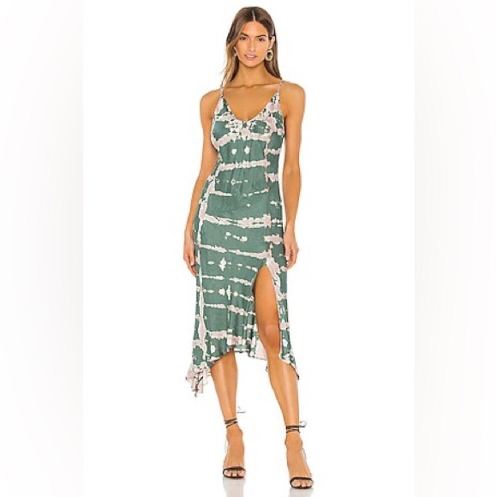 Young Fabulous & Broke Ciara Dress in Emerald Ladder Wash Green Tie-Dye Dress